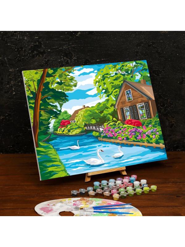 Картина по номерам на холсте с подрамником «Дом у реки» 40×50 см
