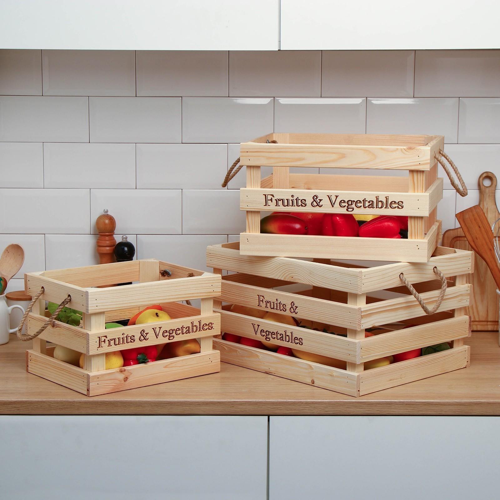 Ящик для овощей и фруктов, 29 × 23 × 19 см, деревянный