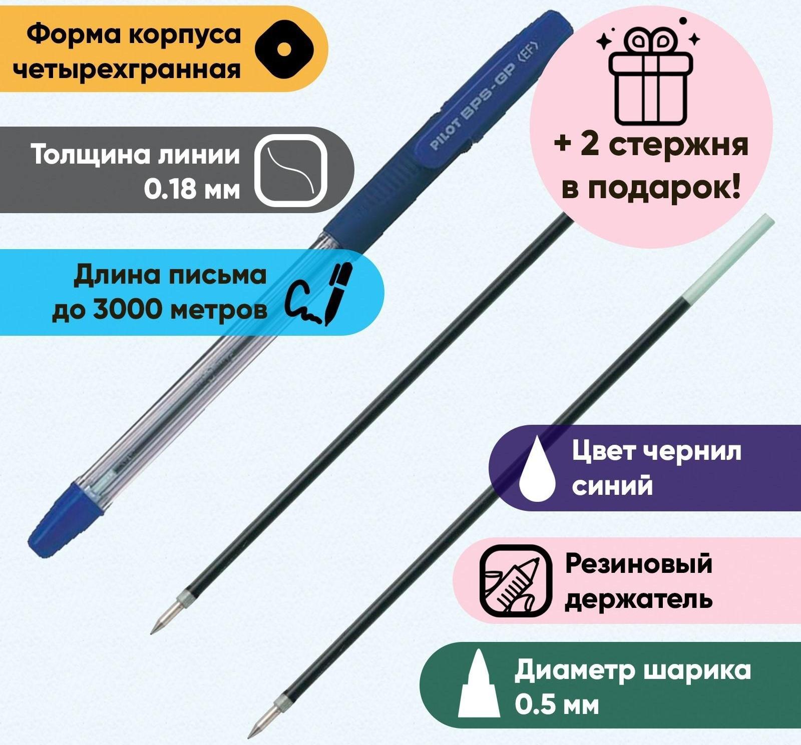Набор ручка шариковая Pilot, синяя, 0.5мм + 2 смен. стержня