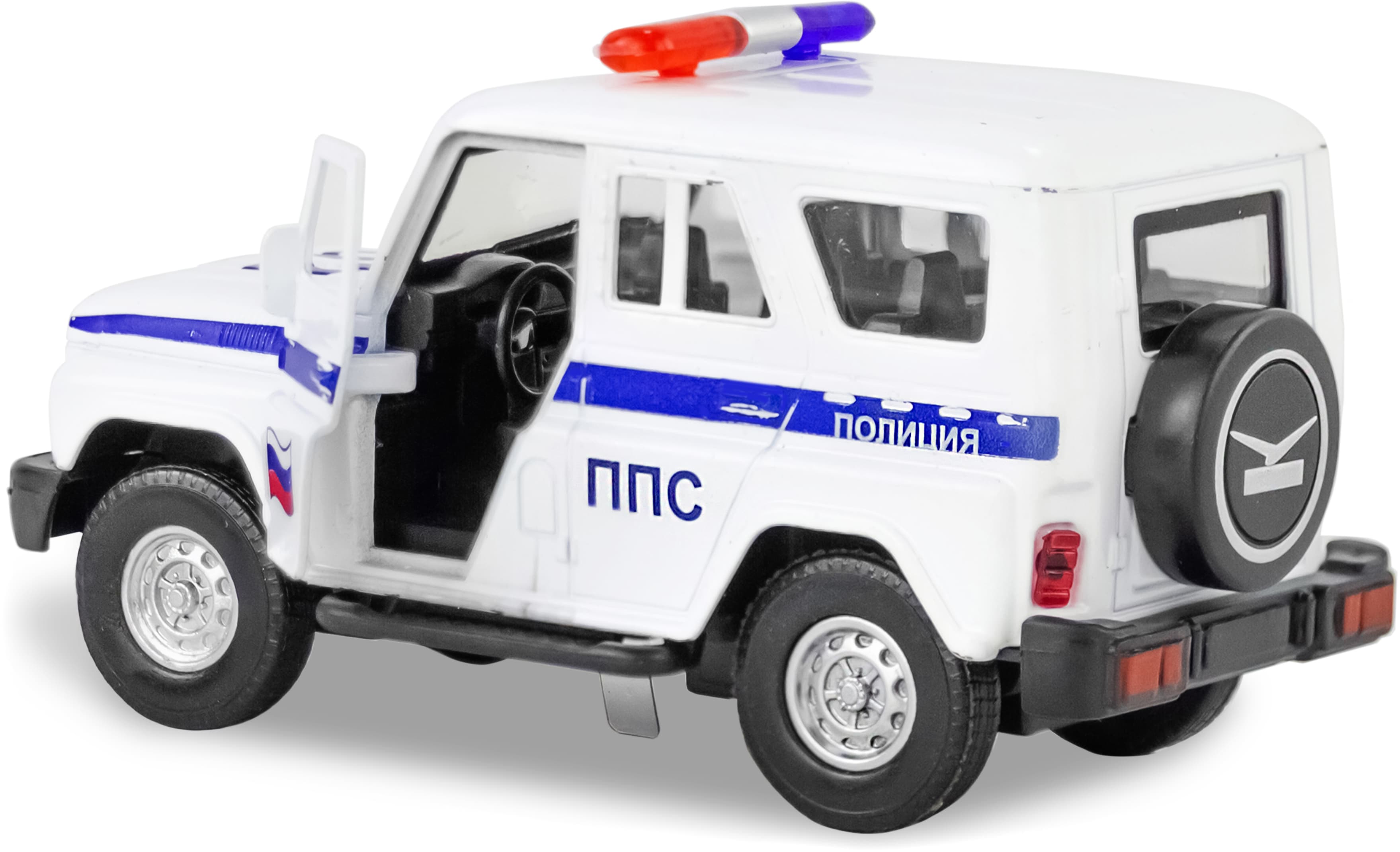 Металлическая машинка 1:32 «Служебный УАЗ Hunter» 12 см., А182R-182R свет и звук, инерционная / Белый