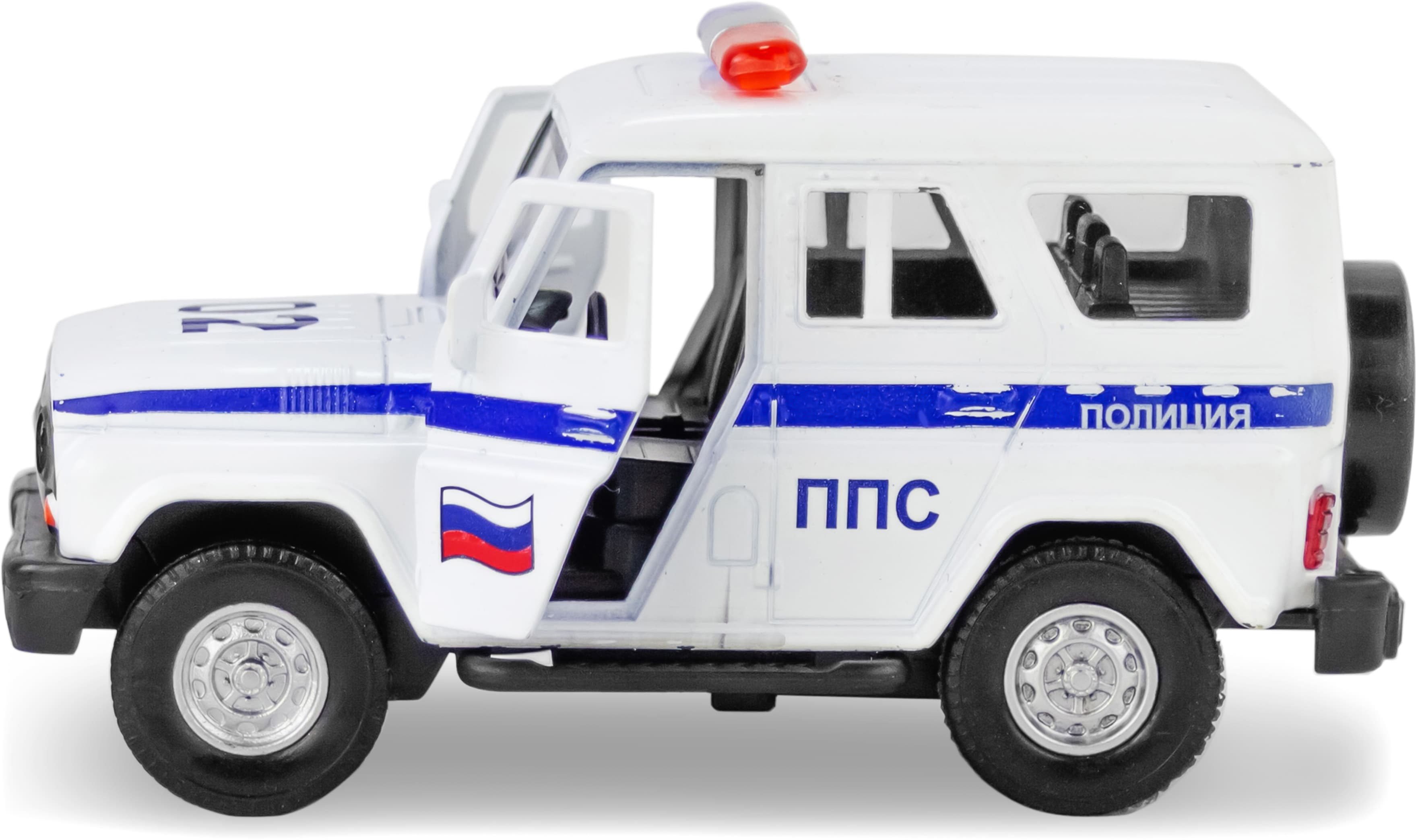 Металлическая машинка 1:32 «Служебный УАЗ Hunter» 12 см., А182R-182R свет и звук, инерционная / Белый