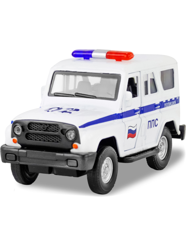 Металлическая машинка 1:32 «Служебный УАЗ Hunter» 12 см., А182R-182R свет и звук, инерционная / Белый