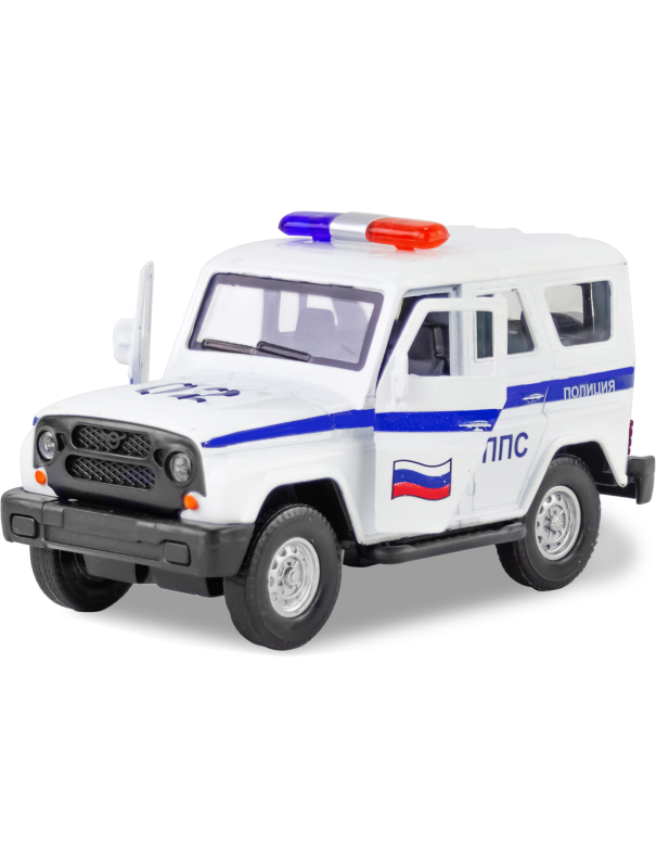 Металлическая машинка 1:32 «Служебный УАЗ Hunter» 12 см., А182R-182R свет и звук, инерционная / Белый