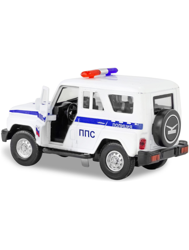 Металлическая машинка 1:32 «Служебный УАЗ Hunter» 12 см., А182R-182R свет и звук, инерционная / Белый