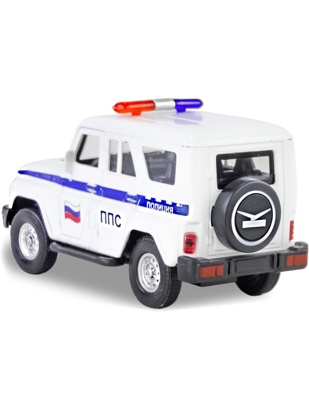 Металлическая машинка 1:32 «Служебный УАЗ Hunter» 12 см., А182R-182R свет и звук, инерционная / Белый