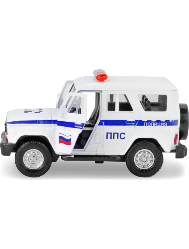 Металлическая машинка 1:32 «Служебный УАЗ Hunter» 12 см., А182R-182R свет и звук, инерционная / Белый