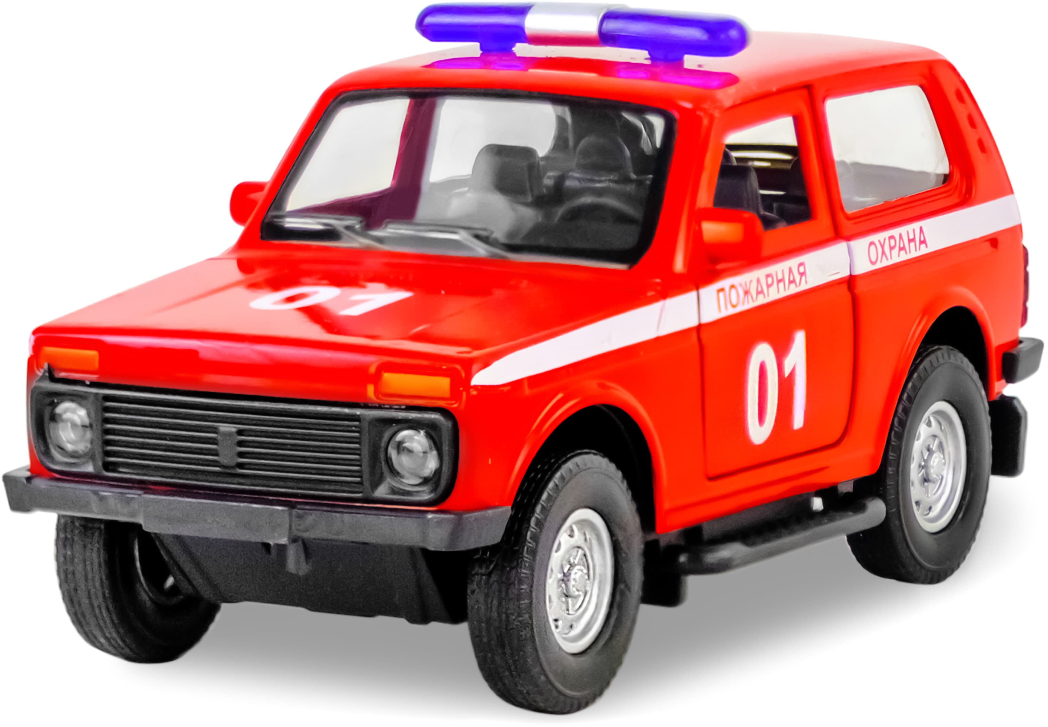 Металлическая машинка 1:32 «Служебная Лада Нива» 12 см., А182R-182R свет и звук, инерционная / Красный