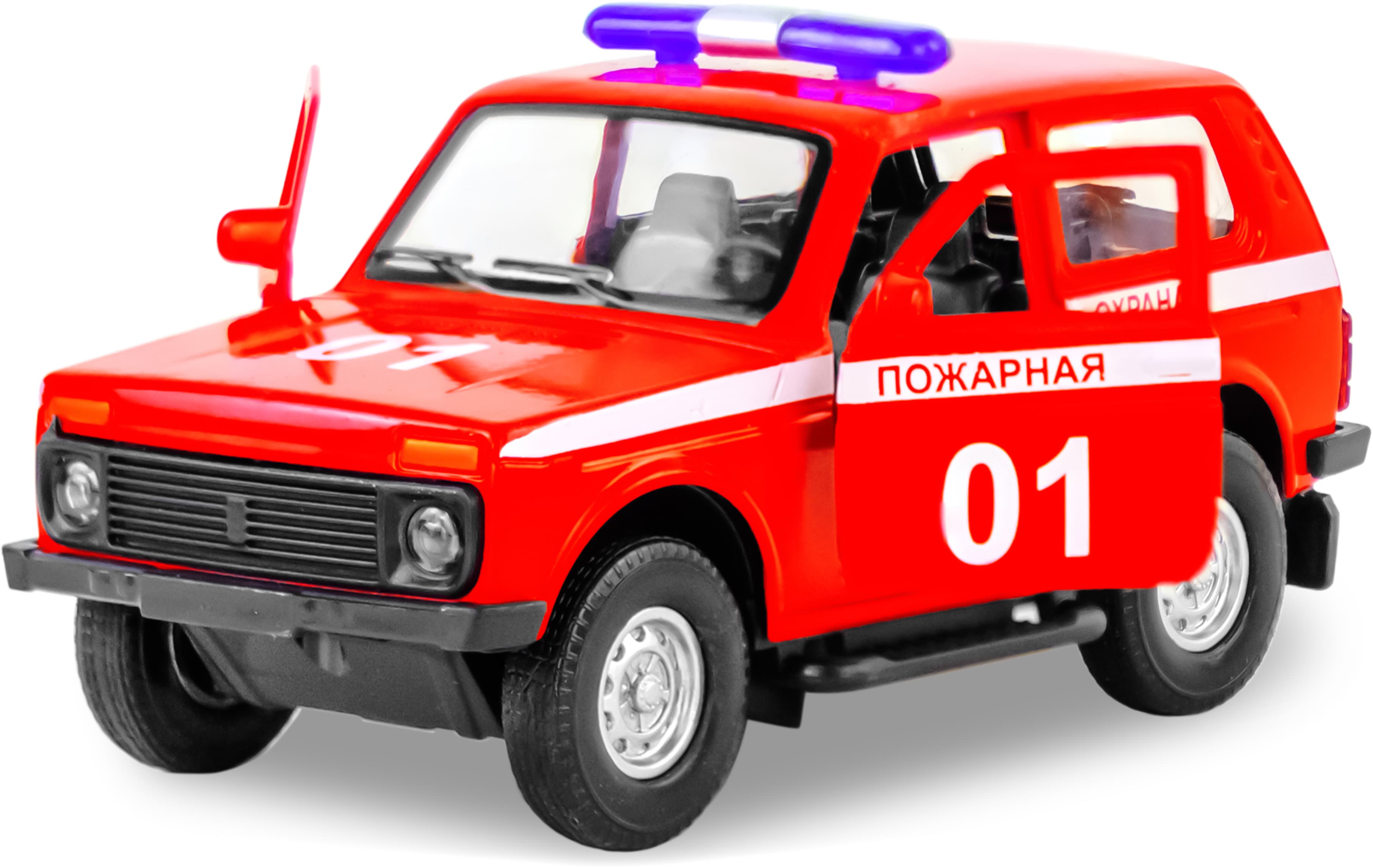 Металлическая машинка 1:32 «Служебная Лада Нива» 12 см., А182R-182R свет и звук, инерционная / Красный