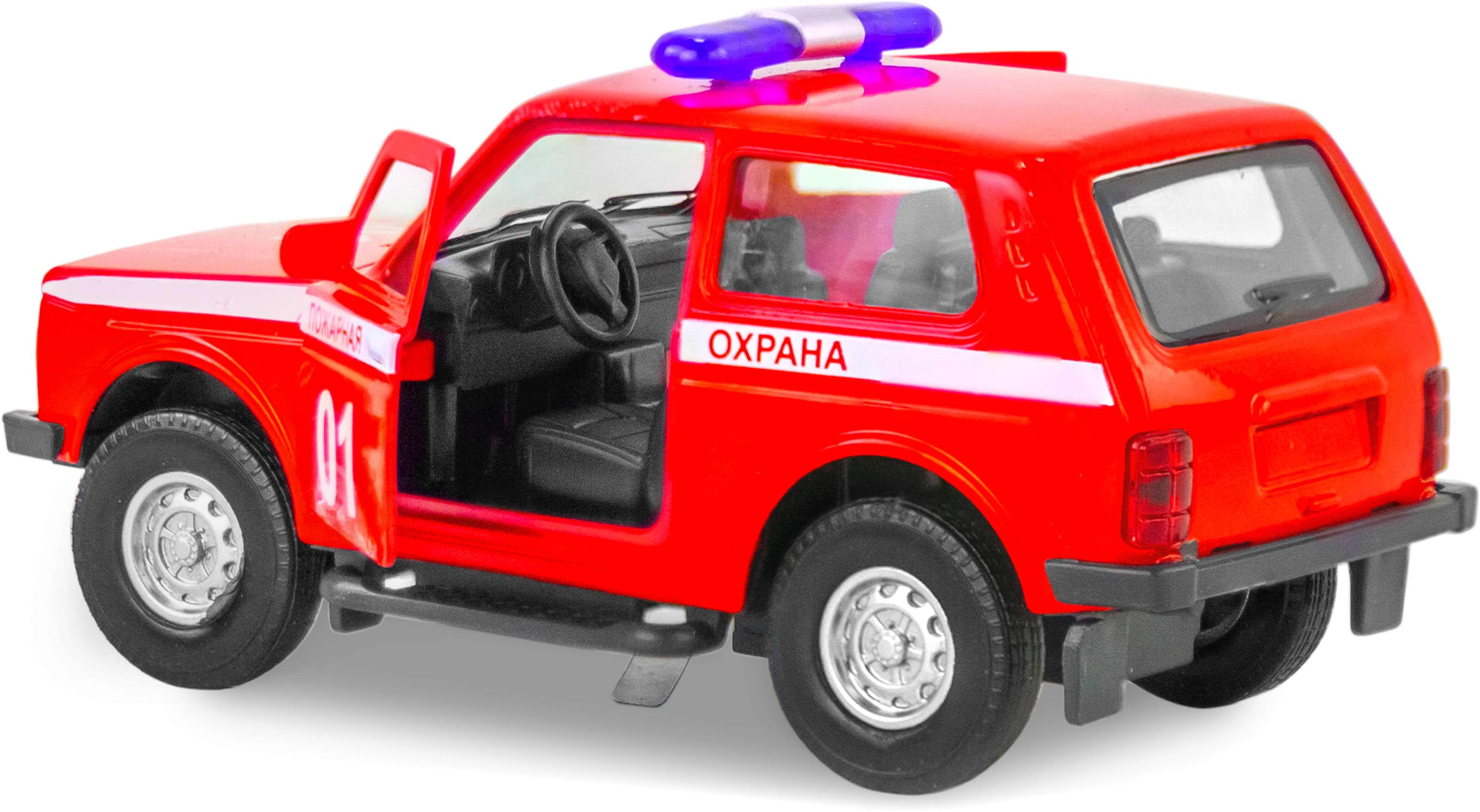 Металлическая машинка 1:32 «Служебная Лада Нива» 12 см., А182R-182R свет и звук, инерционная / Красный