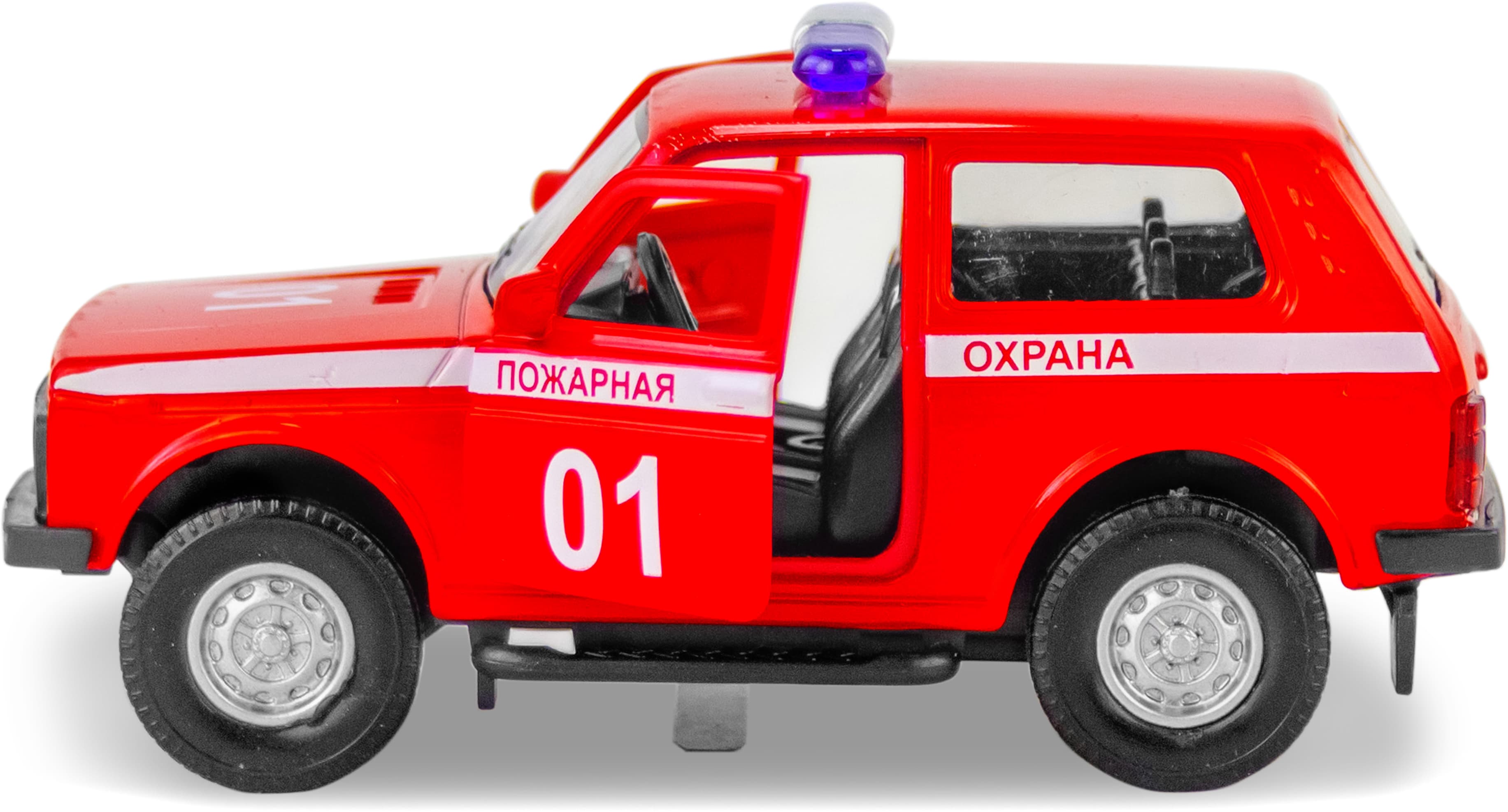Металлическая машинка 1:32 «Служебная Лада Нива» 12 см., А182R-182R свет и звук, инерционная / Красный