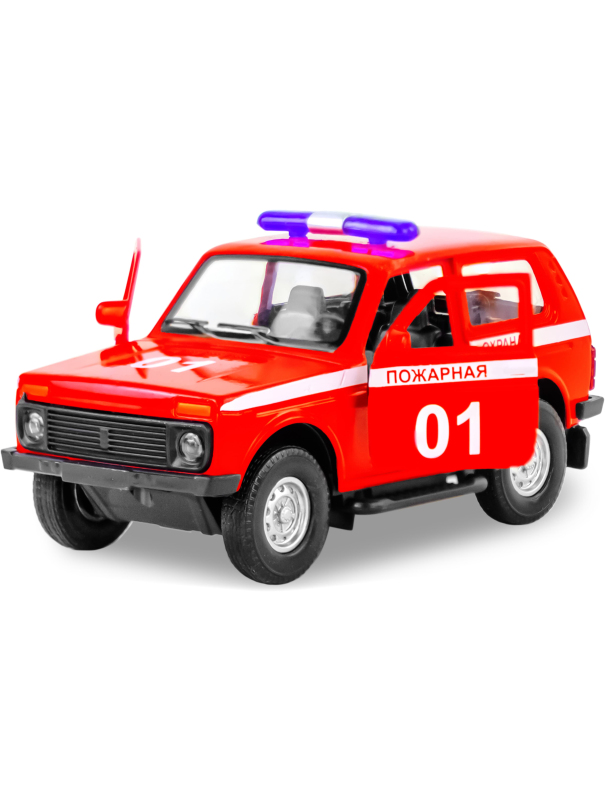 Металлическая машинка 1:32 «Служебная Лада Нива» 12 см., А182R-182R свет и звук, инерционная / Красный