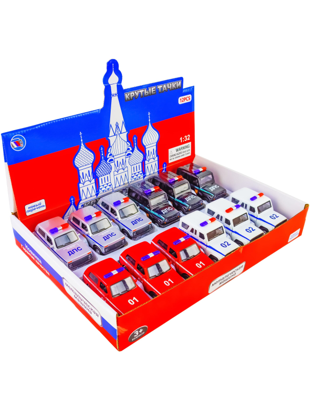 Металлическая машинка 1:32 «Служебная Лада Нива» 12 см., А182R-182R свет и звук, инерционная / Красный