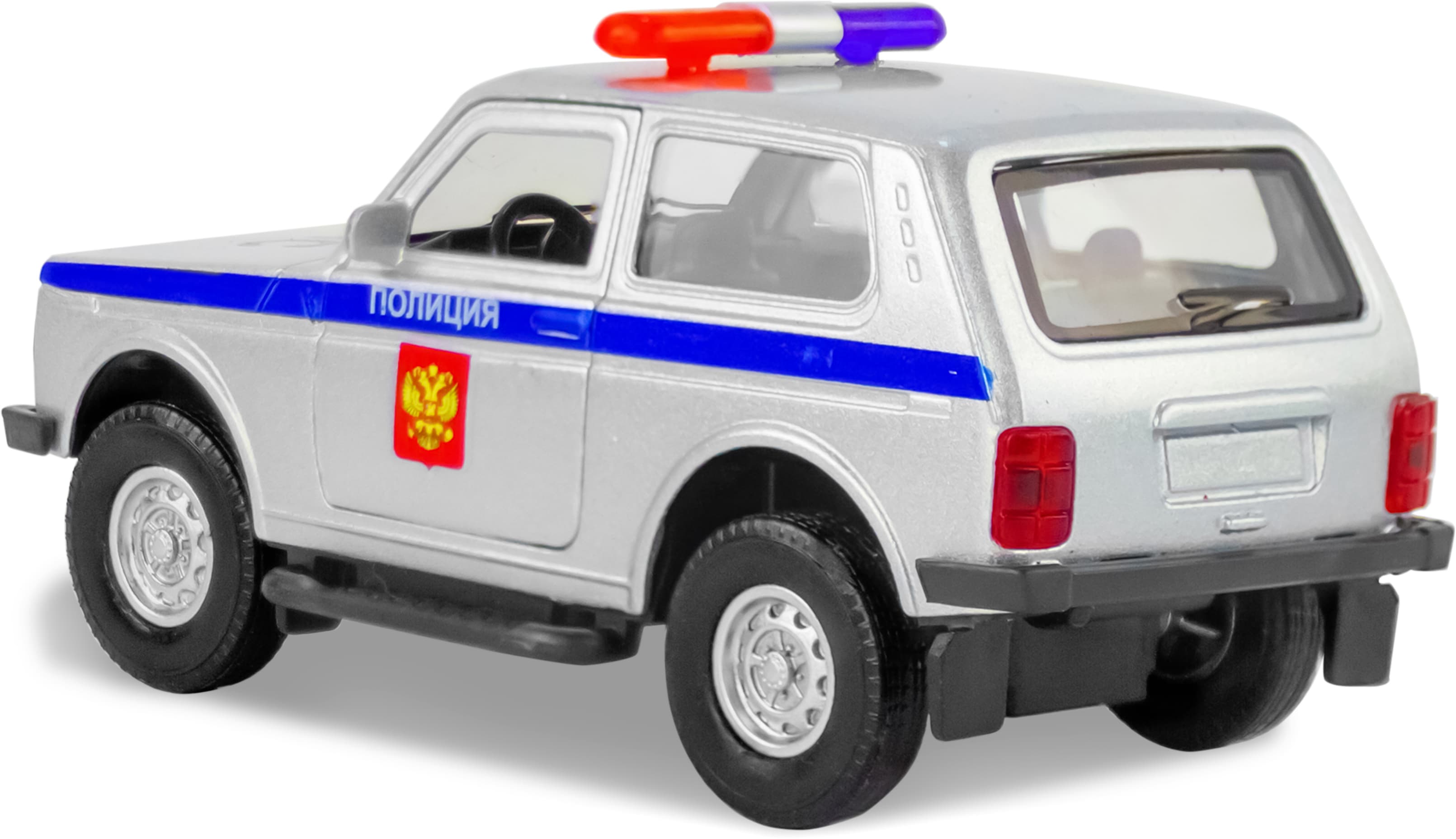 Металлическая машинка 1:32 «Служебная Лада Нива» 12 см., А182R-182R свет и звук, инерционная / Серебристый