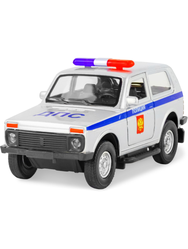 Металлическая машинка 1:32 «Служебная Лада Нива» 12 см., А182R-182R свет и звук, инерционная / Серебристый