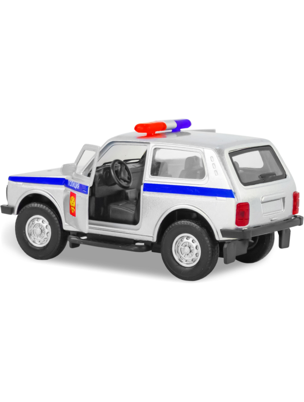 Металлическая машинка 1:32 «Служебная Лада Нива» 12 см., А182R-182R свет и звук, инерционная / Серебристый