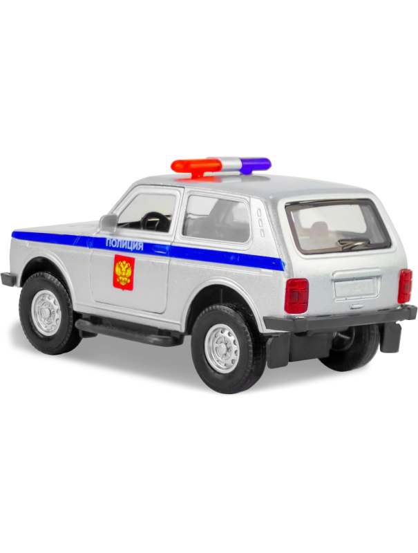Металлическая машинка 1:32 «Служебная Лада Нива» 12 см., А182R-182R свет и звук, инерционная / Серебристый