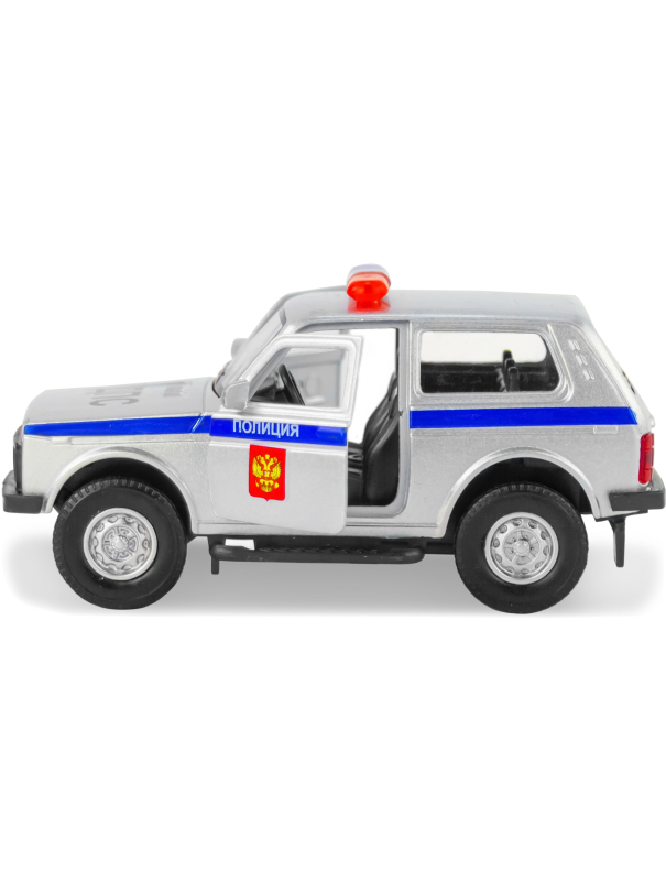 Металлическая машинка 1:32 «Служебная Лада Нива» 12 см., А182R-182R свет и звук, инерционная / Серебристый