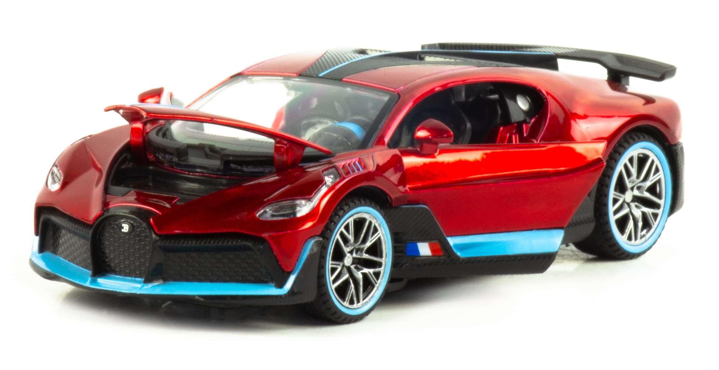 Металлическая машинка Che Zhi 1:32 «Bugatti Divo» CZ48A, 14.5 см., инерционная, свет, звук / Красный