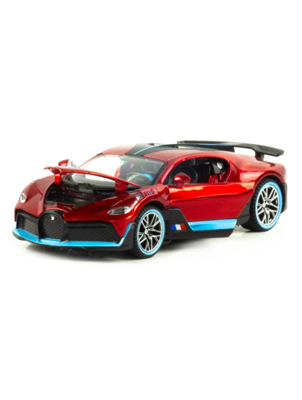 Металлическая машинка Che Zhi 1:32 «Bugatti Divo» CZ48A, 14.5 см., инерционная, свет, звук / Красный