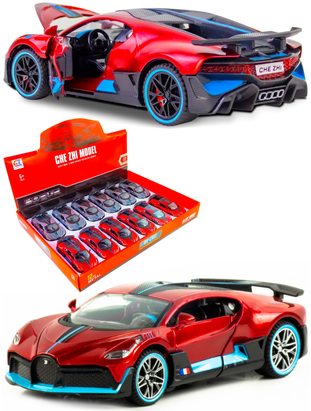 Металлическая машинка Che Zhi 1:32 «Bugatti Divo» CZ48A, 14.5 см., инерционная, свет, звук / Красный