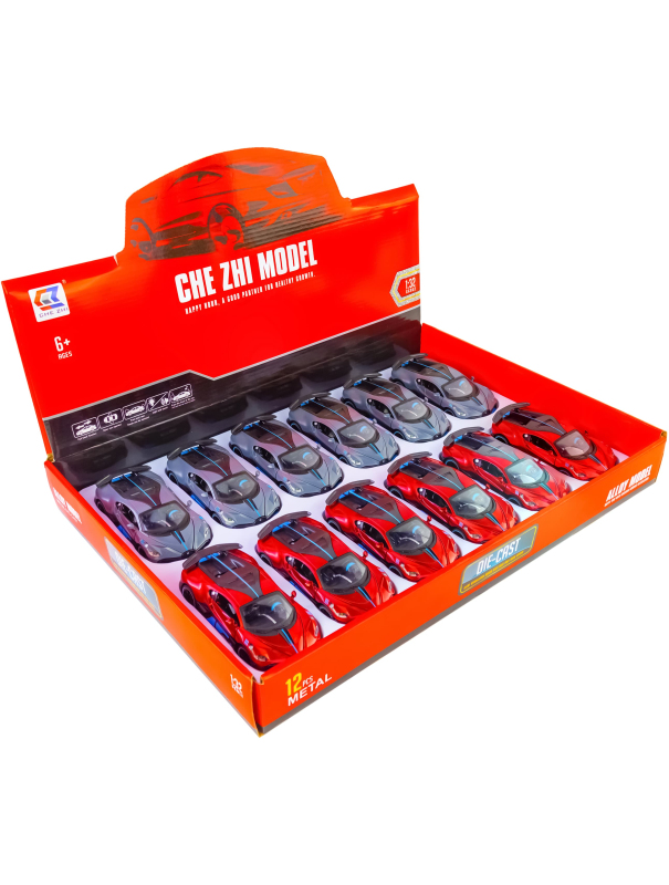 Металлическая машинка Che Zhi 1:32 «Bugatti Divo» CZ48A, 14.5 см., инерционная, свет, звук / Серый