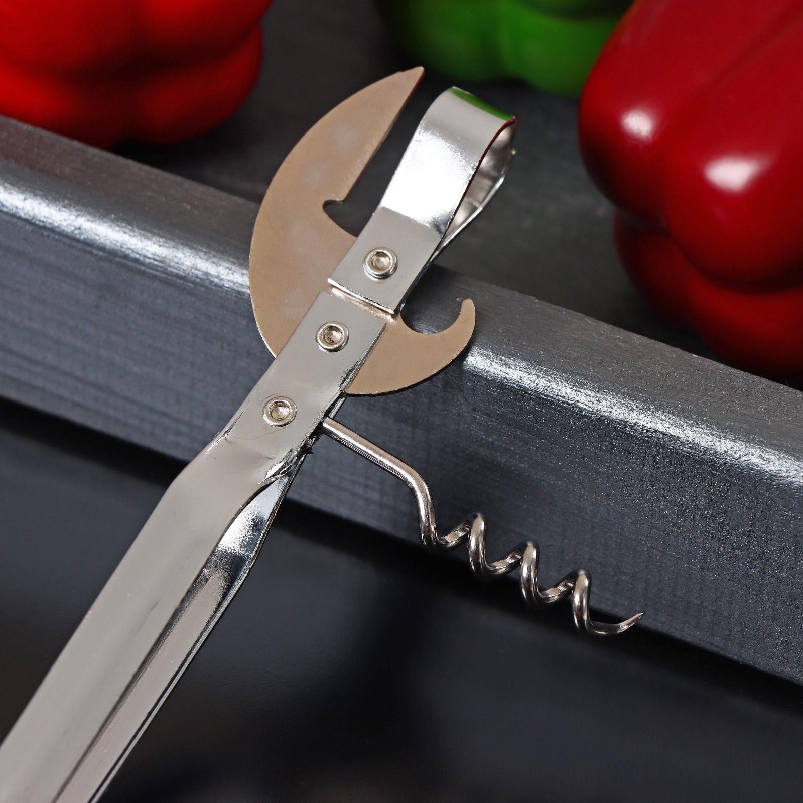 Открывалка-штопор Доляна «Помощник», 14 см, цвет серебряный