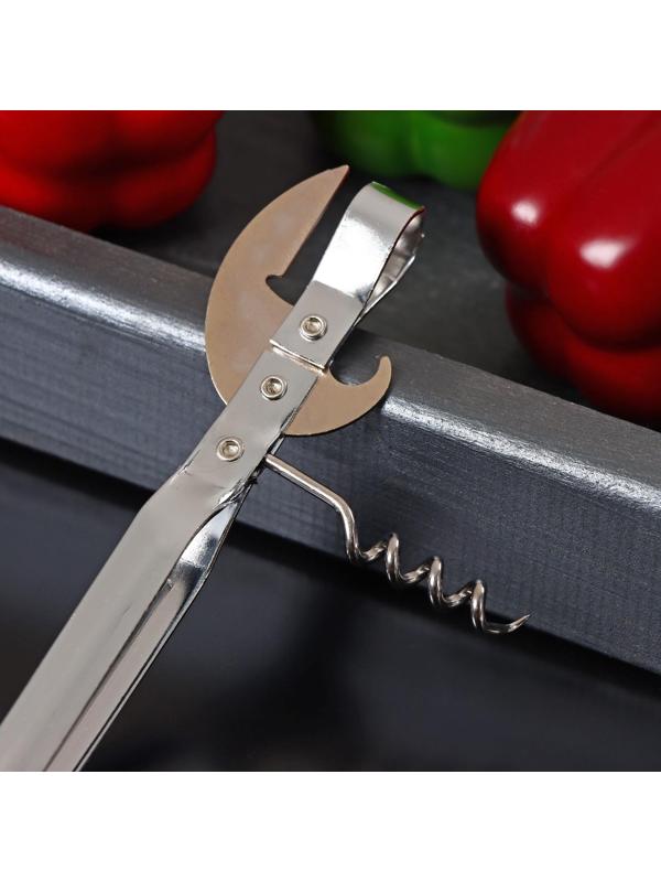 Открывалка-штопор Доляна «Помощник», 14 см, цвет серебряный