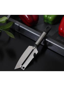 Шинковка, нож для нарезки, открывалка Доляна «Помощник», 3 в 1, 19,5 см (лезвие 9,8 см), цвет серебряный, чёрный