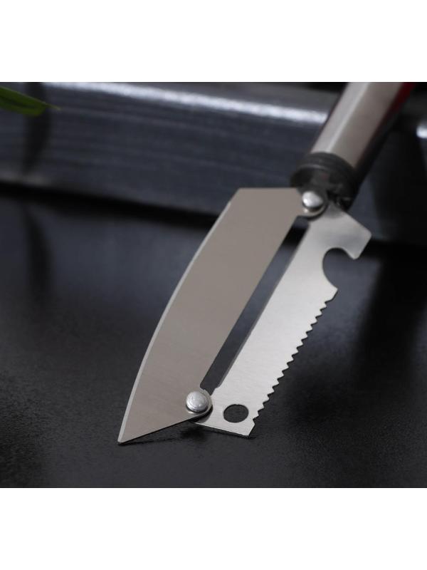 Шинковка, нож для нарезки, открывалка Доляна «Помощник», 3 в 1, 19,5 см (лезвие 9,8 см), цвет серебряный, чёрный