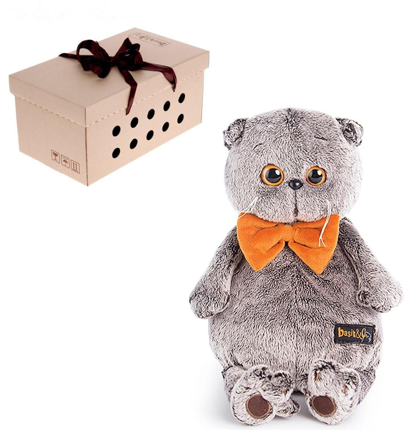 Мягкая игрушка «Басик» с рыжим бархатным бантом, 19 см