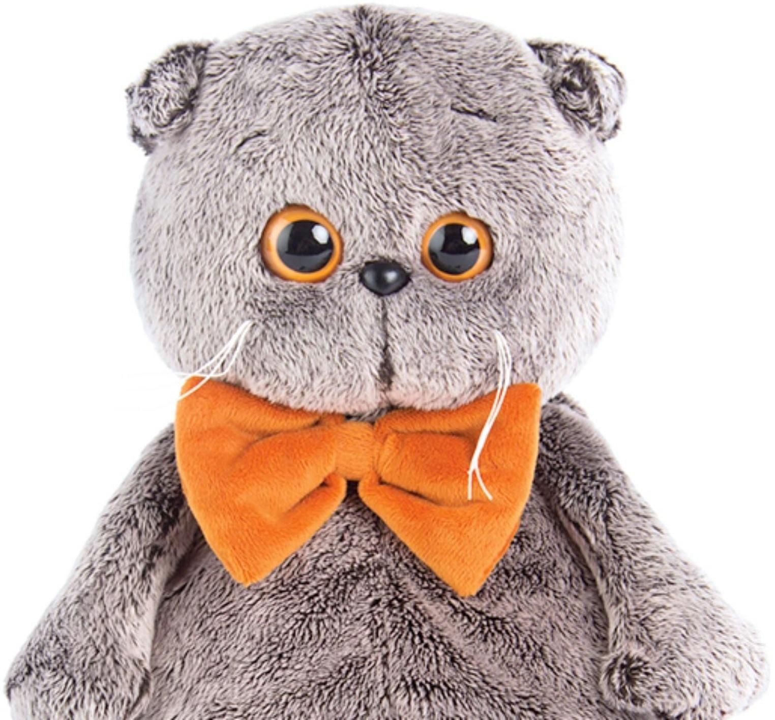 Мягкая игрушка «Басик» с рыжим бархатным бантом, 19 см