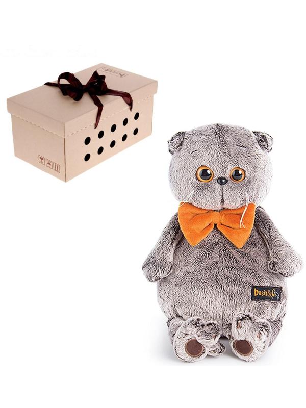 Мягкая игрушка «Басик» с рыжим бархатным бантом, 19 см