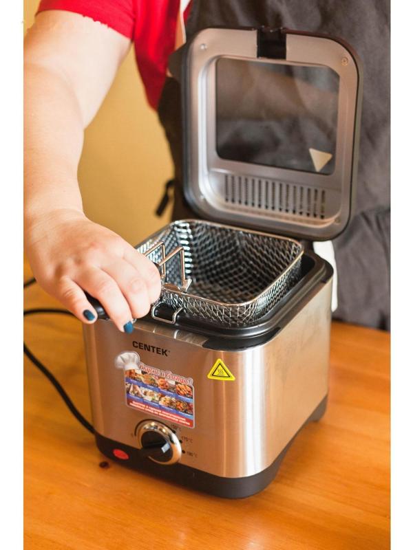 Фритюрница Centek CT-1430, 900 Вт, 1.5 л , антипригарная чаша, серебристая