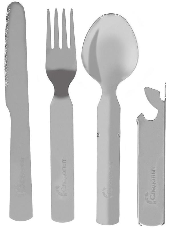 Набор столовых приборов туристический «СЛЕДОПЫТ», ложка, вилка, нож, открывашка