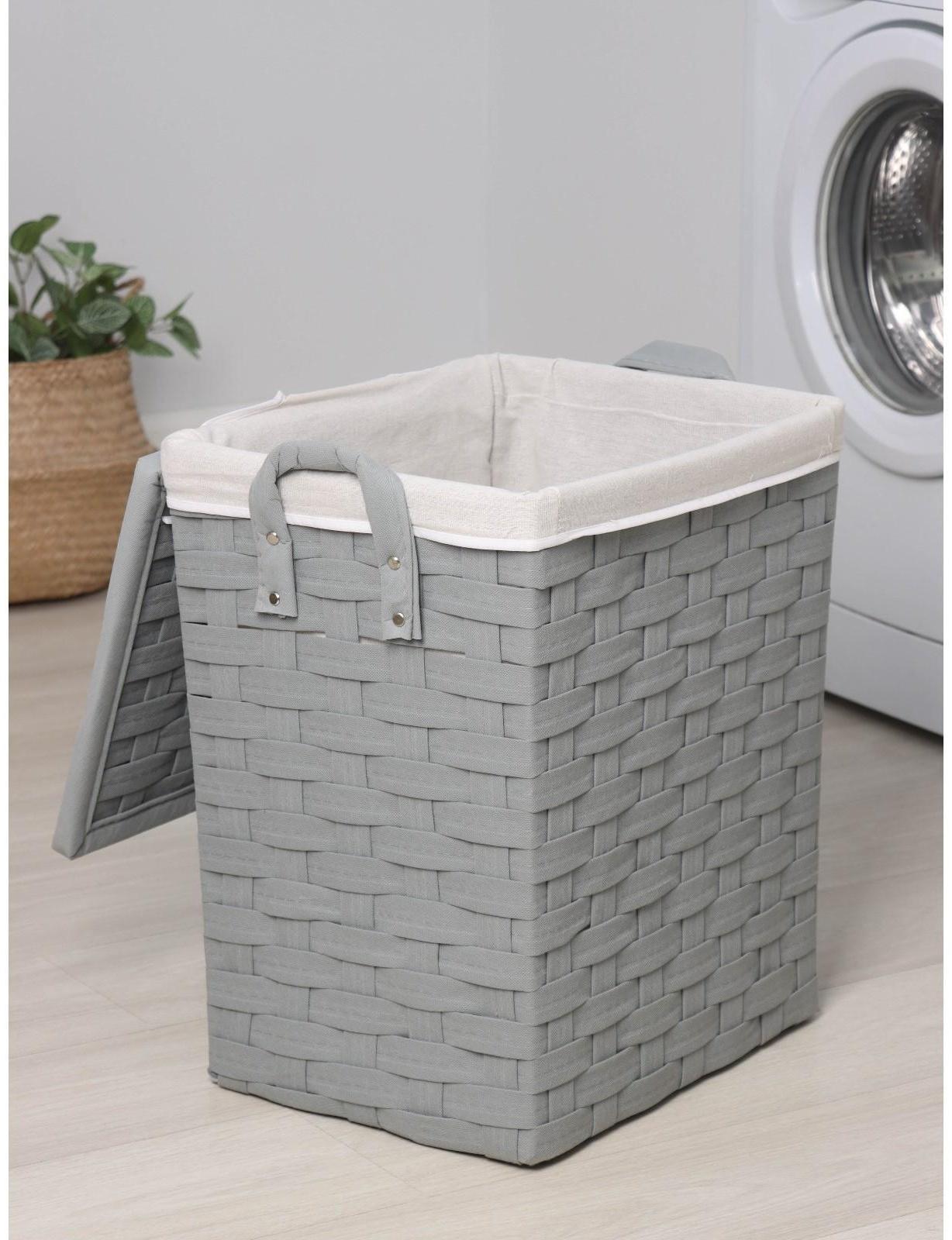 Корзина для белья с крышкой Доляна «Плетение», 46×34×50 см, цвет серый