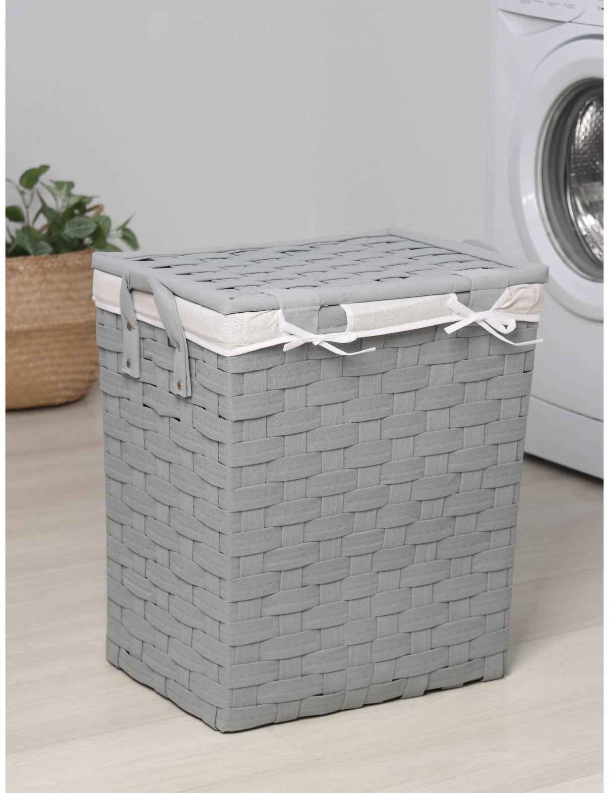Корзина для белья с крышкой Доляна «Плетение», 46×34×50 см, цвет серый