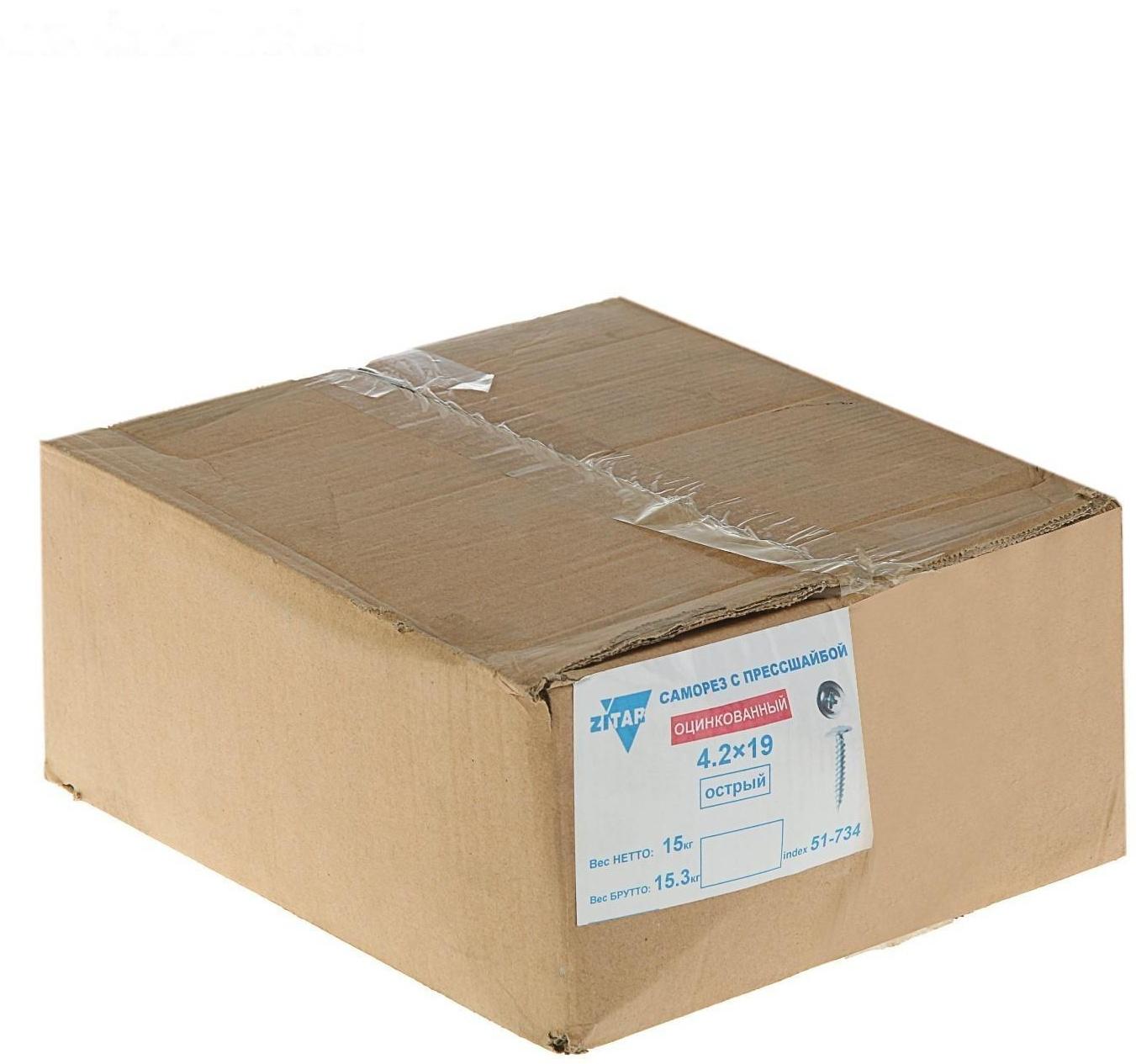 Саморезы с прессшайбой , 4.2 х19 мм, острый, цинк, 15 кг