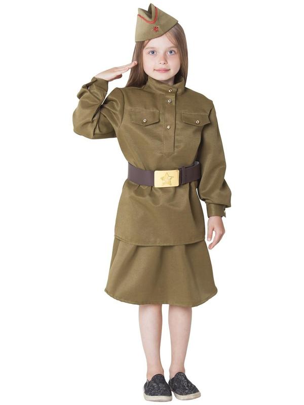 Костюм военный для девочки: гимнастёрка, юбка, ремень, пилотка, рост 146 см, р-р 38
