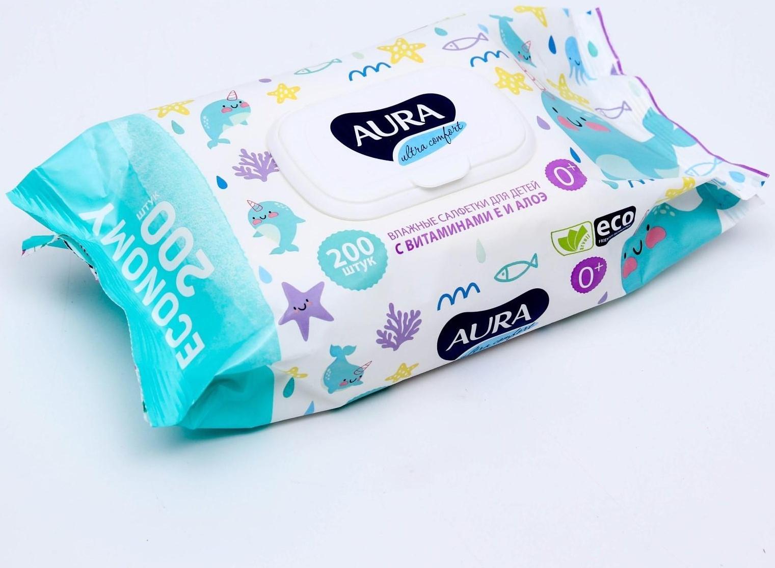 Влажные салфетки Aura Ultra Comfort, для детей, 200 шт.