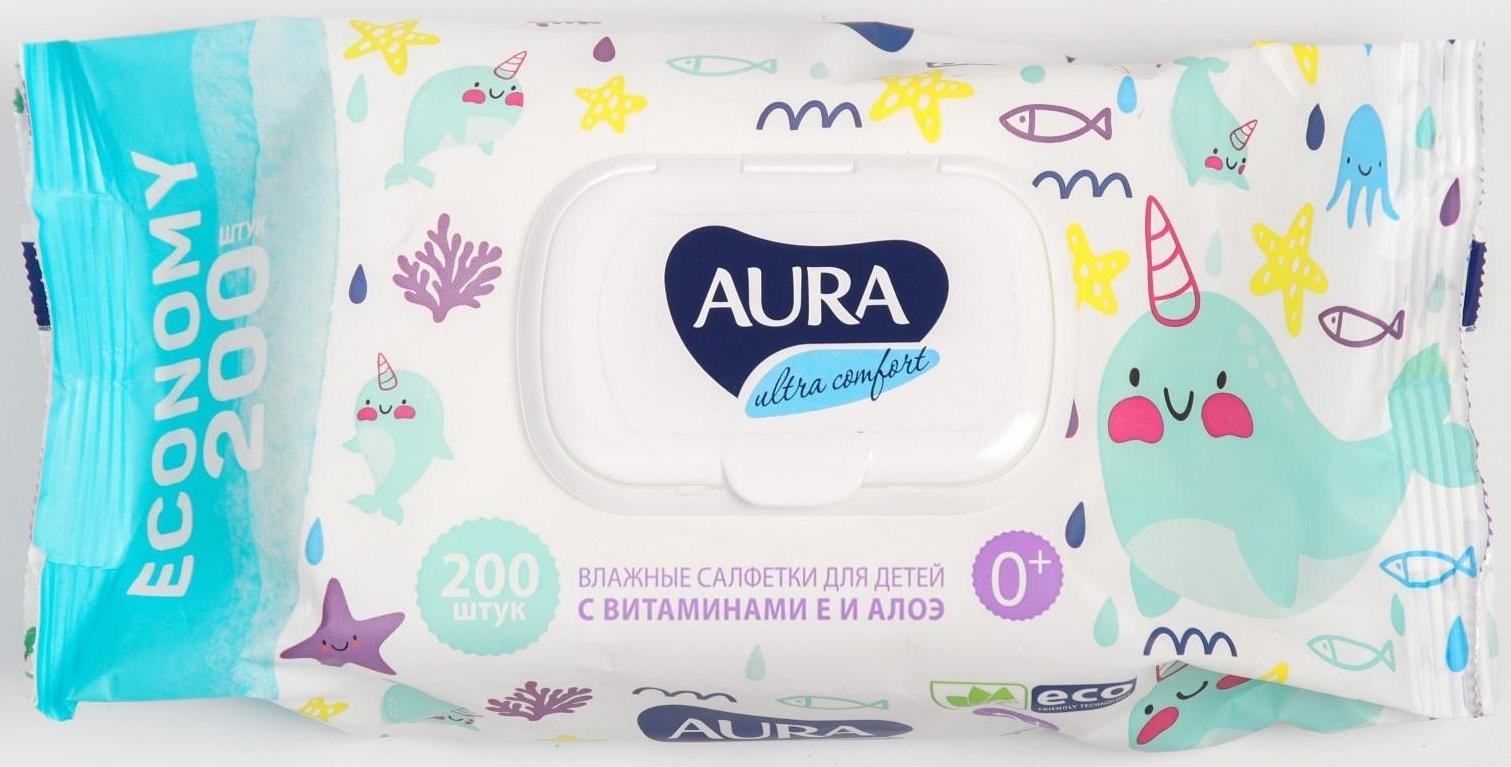 Влажные салфетки Aura Ultra Comfort, для детей, 200 шт.