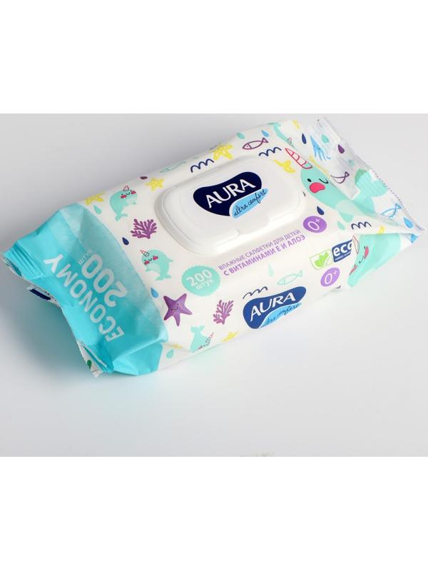 Влажные салфетки Aura Ultra Comfort, для детей, 200 шт.