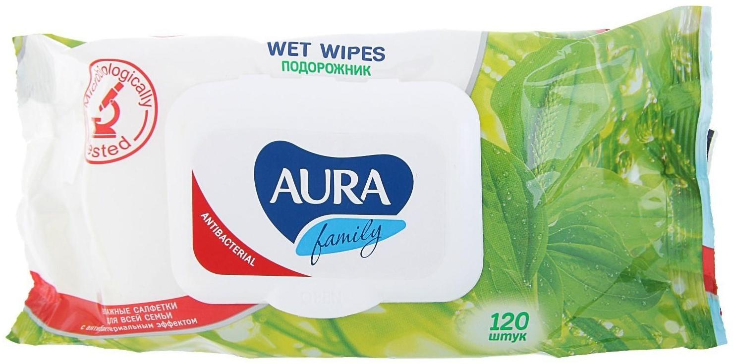 Влажные салфетки AURA FAMILY, для всей семьи, с антибактериальным эффектом 120 шт