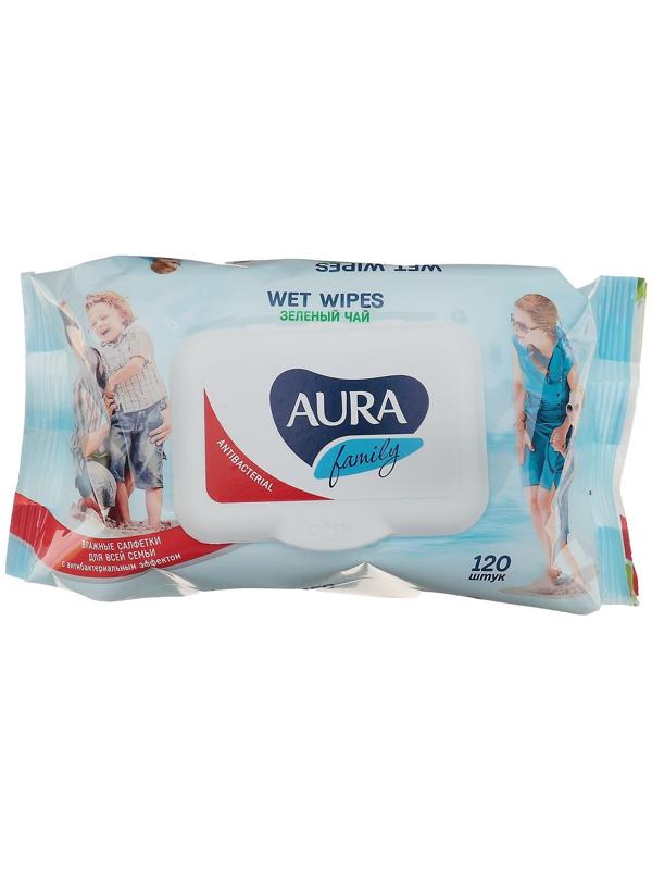 Влажные салфетки AURA FAMILY, для всей семьи, с антибактериальным эффектом 120 шт