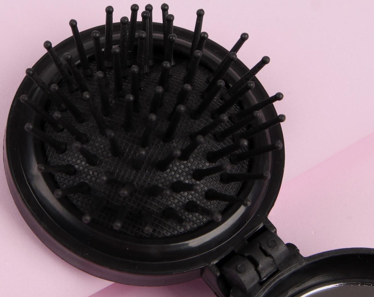 Расчёска массажная, складная, с зеркалом, d = 6,5 см, рисунок МИКС