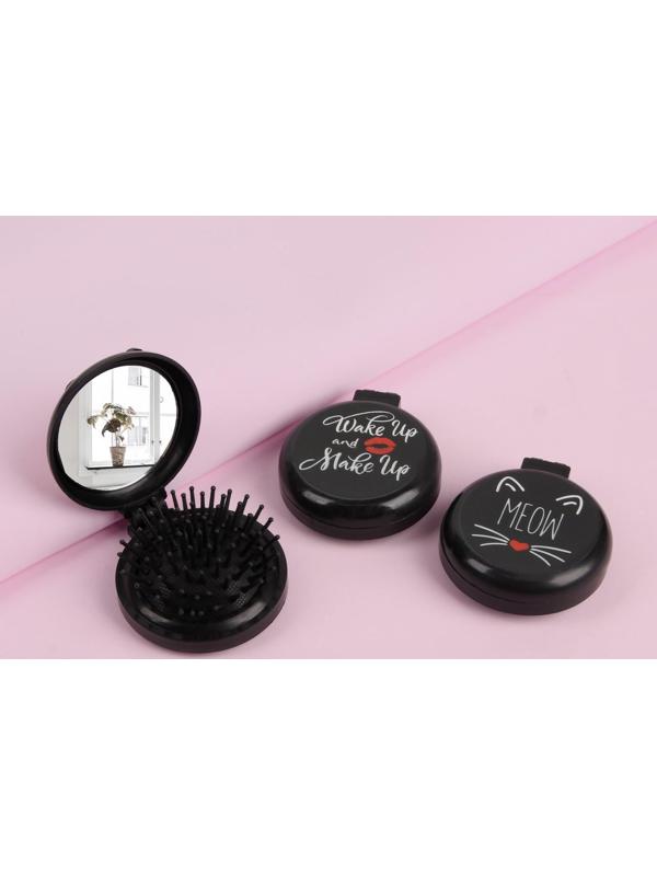 Расчёска массажная, складная, с зеркалом, d = 6,5 см, рисунок МИКС