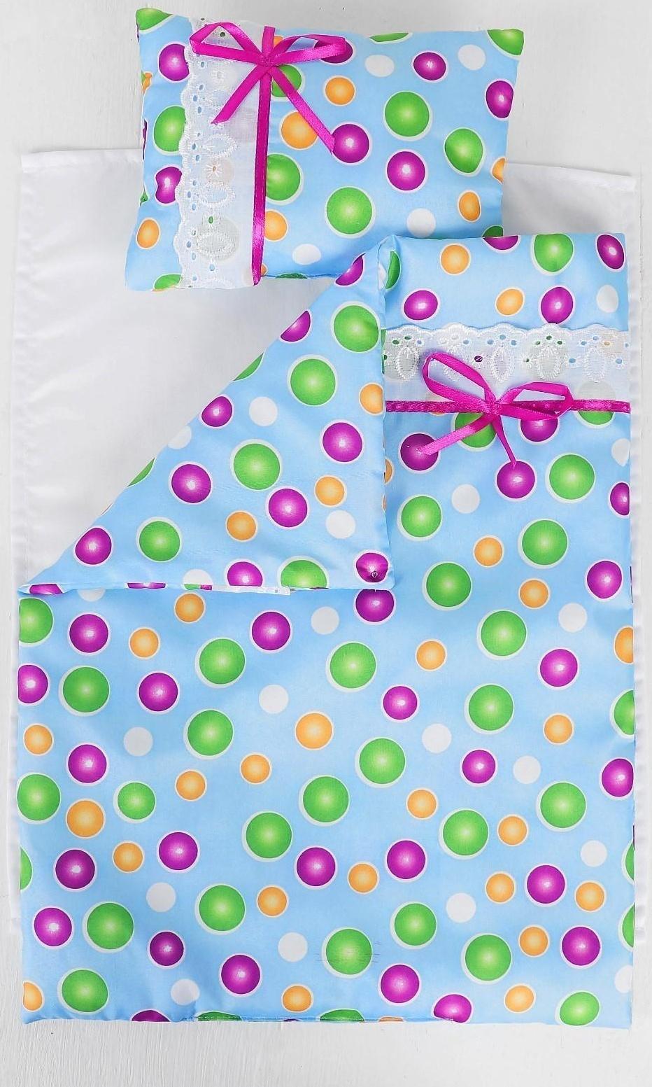 Постельное бельё для кукол «Горох на голубом», простынь, одеяло, подушка