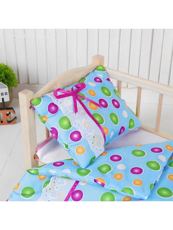 Постельное бельё для кукол «Горох на голубом», простынь, одеяло, подушка