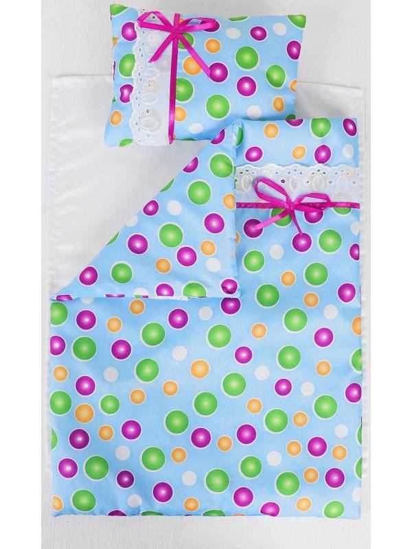Постельное бельё для кукол «Горох на голубом», простынь, одеяло, подушка