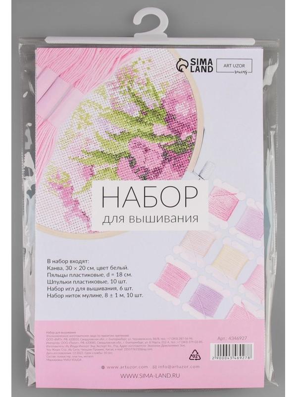 Набор для вышивания крестиком: канва без рисунка 30×20 см, нитки 10 шт, пяльцы d = 18 см, иглы 6 шт, шпульки 10 шт