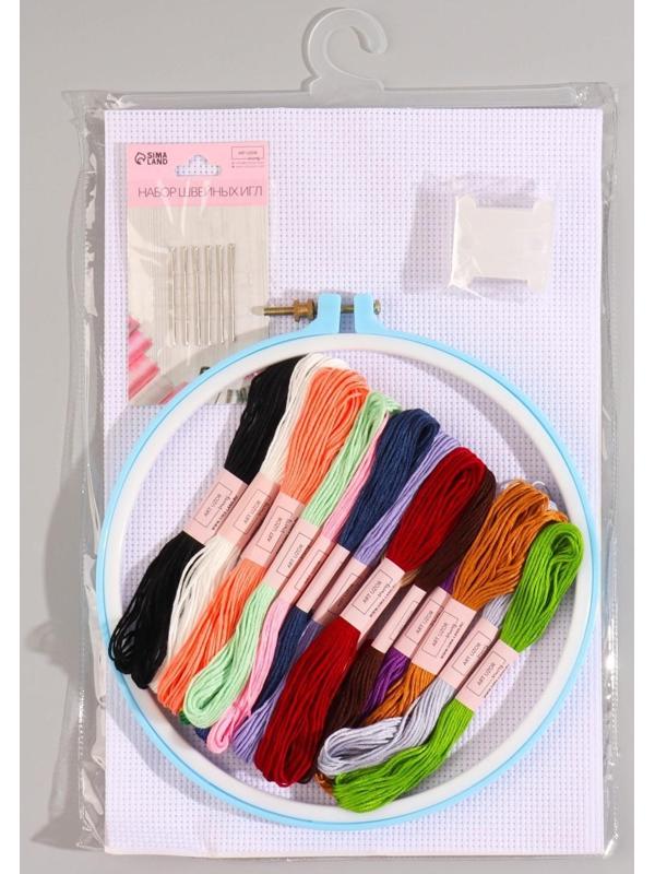 Набор для вышивания крестиком: канва без рисунка 30 × 20 см, нитки 20 шт, пяльцы d = 18 см, иглы 6 шт, шпульки 10 шт